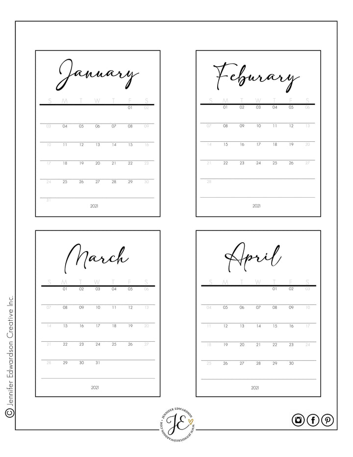 2021 Calendar Cards - Script