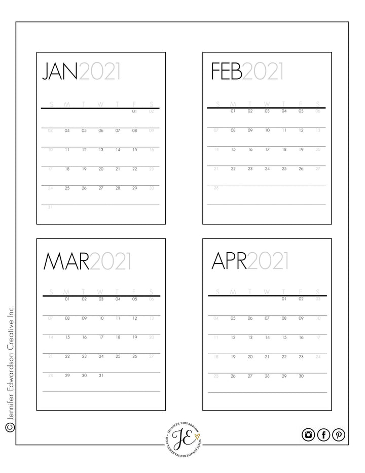 2021 Calendar Cards - Block