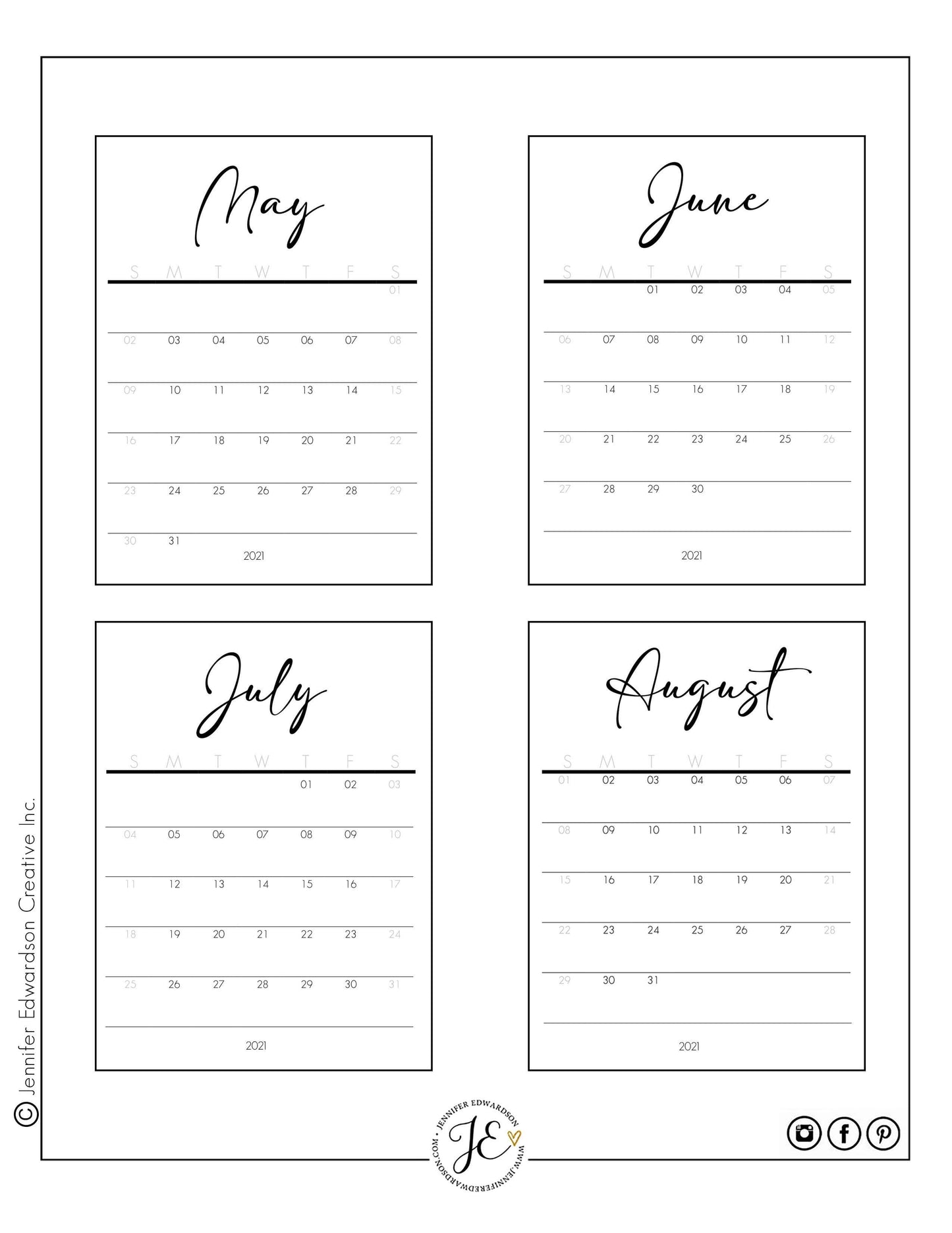 2021 Calendar Cards - Script