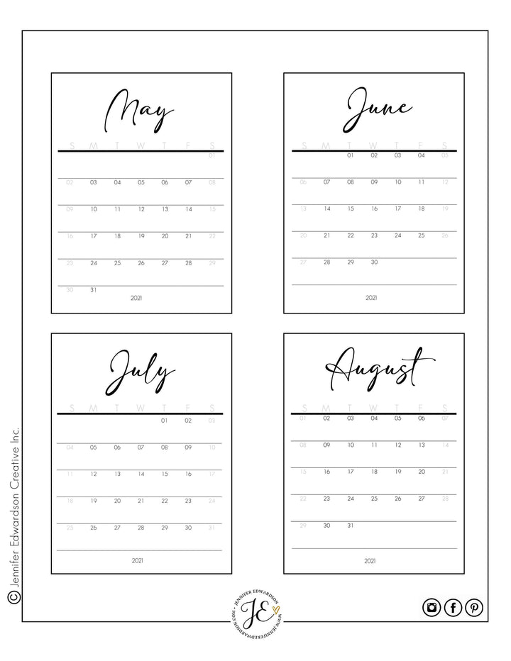 2021 Calendar Cards - Script