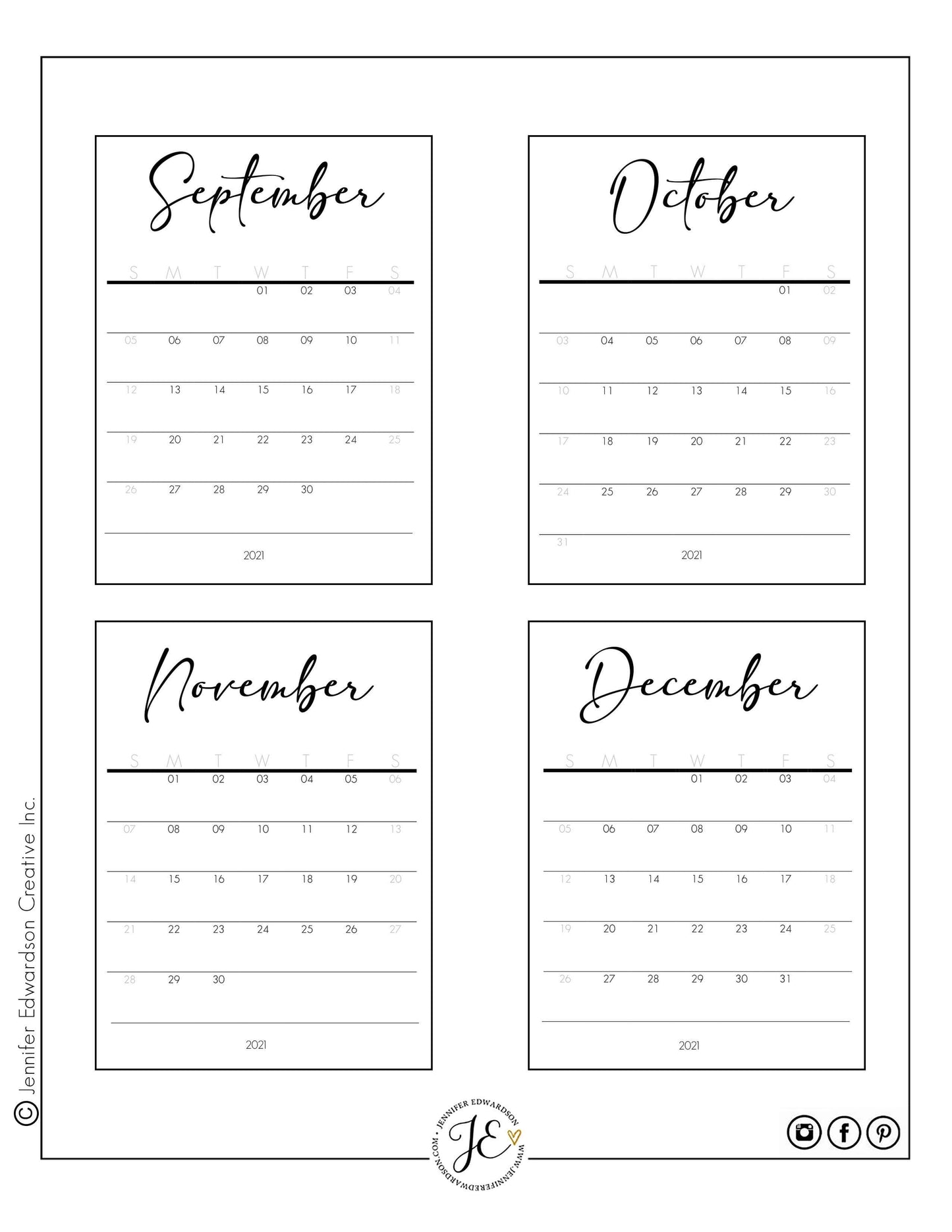 2021 Calendar Cards - Script