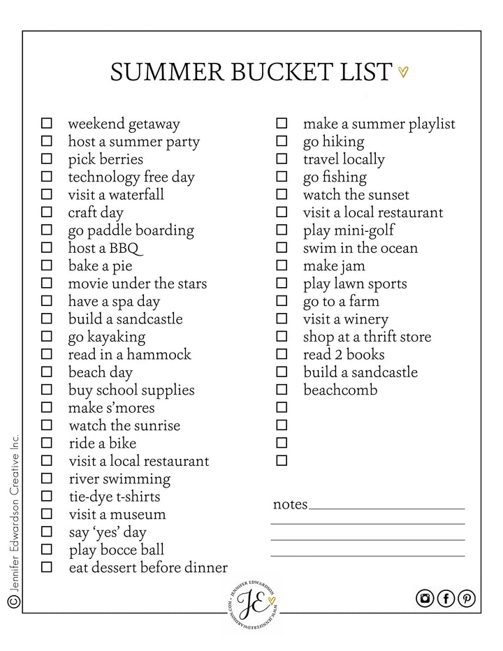 Summer Bucket List Printable