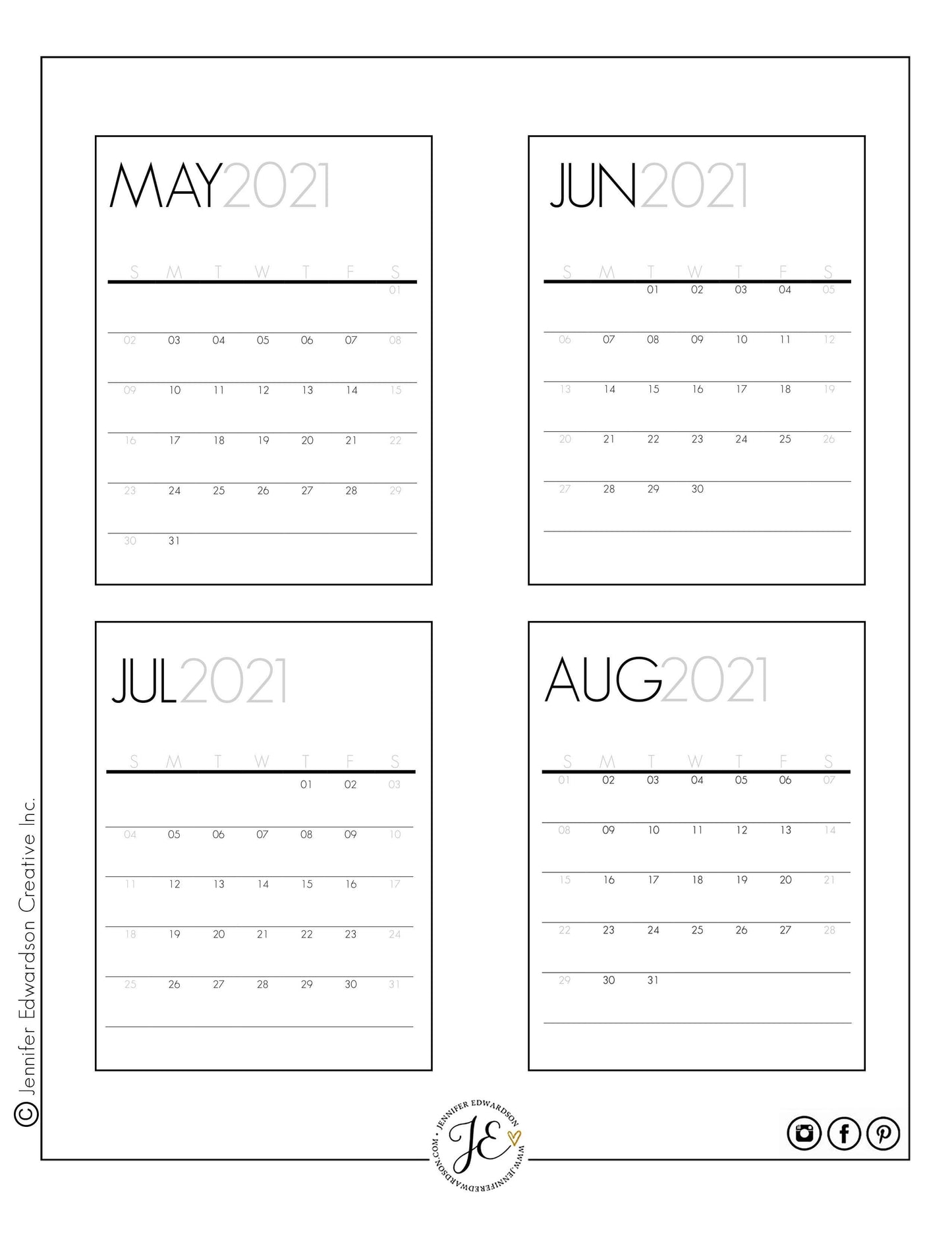 2021 Calendar Cards - Block