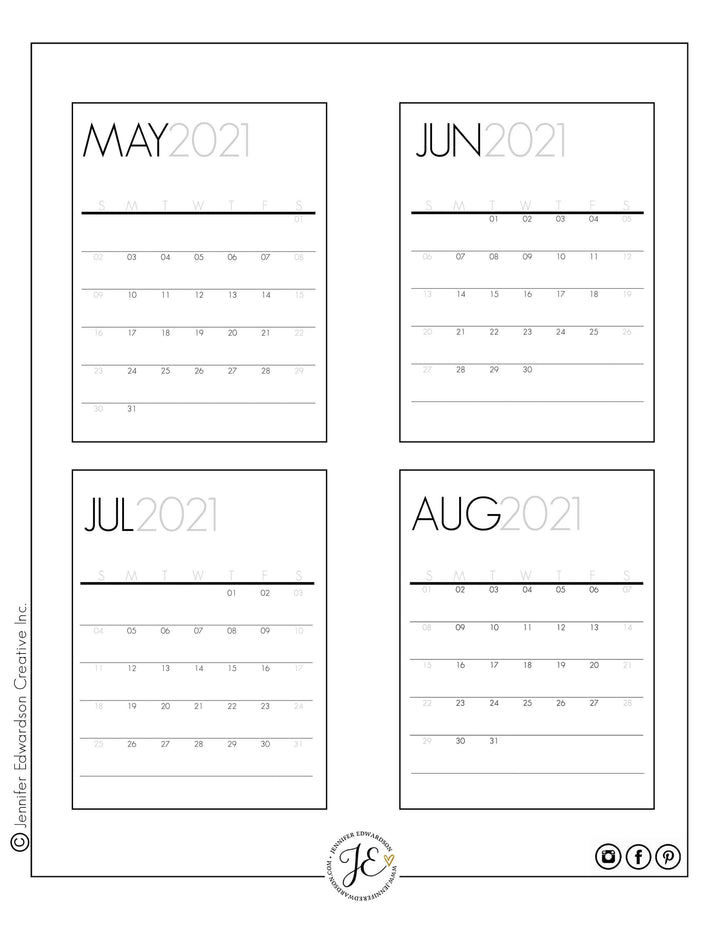 2021 Calendar Cards - Block