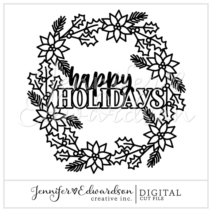 Happy Holidays Wreath Cut File